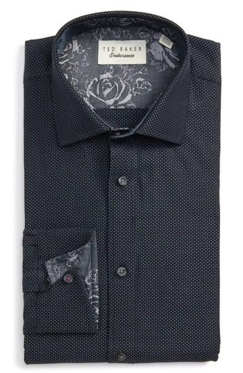 Men's Ted Baker London Endurance Trim Fit Dot Dress Shirt .5 - 32/33 - Blue