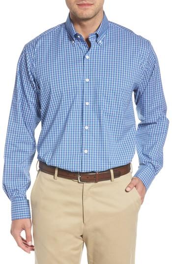 Men's Peter Millar Crown Comfort Finch Multicheck Sport Shirt - Blue