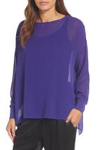 Women's Eileen Fisher Bateau Neck Silk Boxy Top, Size - Purple