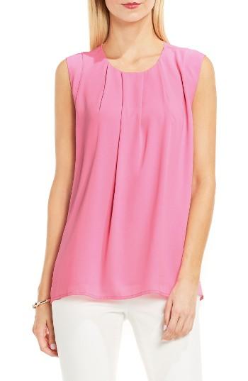 Petite Women's Vince Camuto Pleat Neck Blouse, Size P - Pink