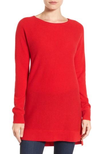 Petite Women's Halogen High/low Wool & Cashmere Tunic Sweater, Size P - Red