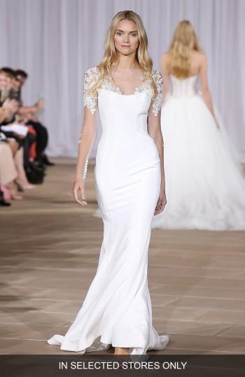 Women's Ines Di Santo 'twilight' Illusion Neckline Silk Crepe Sheath Gown, Size - Ivory