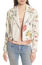 Women's Alice + Olivia Cody Embroidered Crop Leather Jacket - Beige