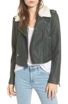 Women's Levis Sherpa Faux Leather Moto Jacket With Faux Fur Collar - Green