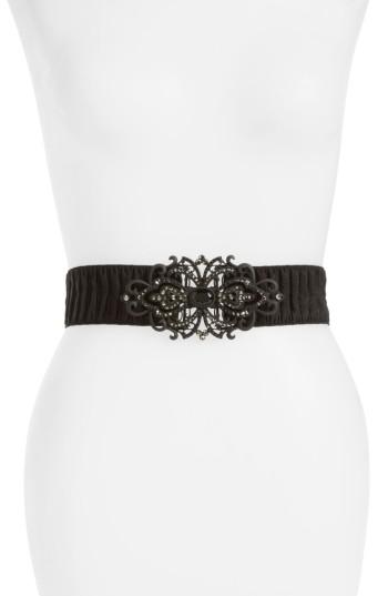 Women's Natasha Jeweled Buckle Stretch Belt - Black/ Hematite