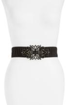Women's Natasha Jeweled Buckle Stretch Belt - Black/ Hematite