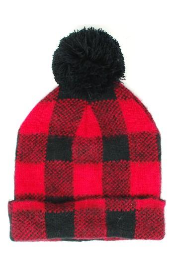 Women's Michael Stars Buffalo Check Beanie - Red