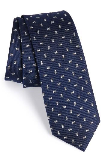 Men's The Tie Bar Skull & Crossbones Silk Skinny Tie, Size - Blue