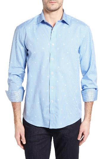 Men's Bugatchi Shaped Fit Dot Grid Sport Shirt - Blue
