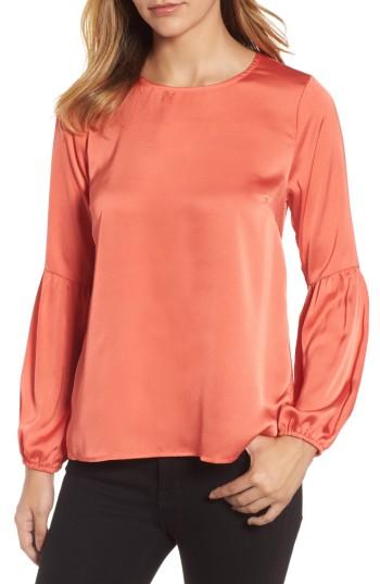 Women's Bobeau Bubble Sleeve Satin Top, Size - Coral
