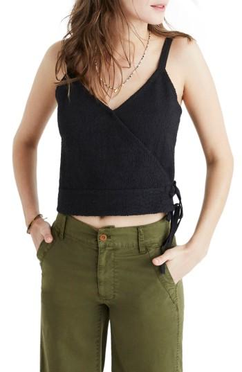Women's Madewell Finale Jacquard Wrap Tank, Size - Black