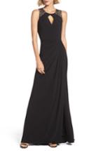 Women's Adrianna Papell Lace Shoulder Jersey Gown - Black