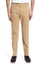 Men's Zanella Parker Flat Front Solid Stretch Cotton Trousers - Beige