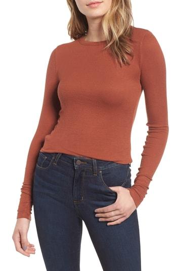Women's Bp. Ribbed Long Sleeve Tee, Size - Metallic