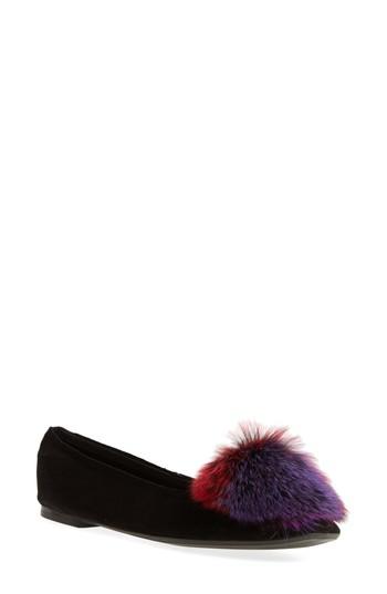 Women's Cecelia Jamie Genuine Fox Fur Pom Flat