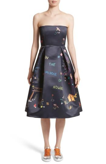 Women's Mira Mikati Adventure Print Strapless Party Dress Us / 40 Fr - Blue