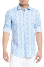 Men's Bugatchi Shaped Fit Rose Print Linen Blend Sport Shirt - Blue