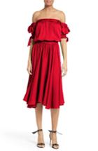 Women's Milly Zoey Off The Shoulder Stretch Silk Midi Dress - Red