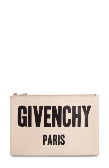Givenchy Logo Print Calfskin Leather Pouch - Pink