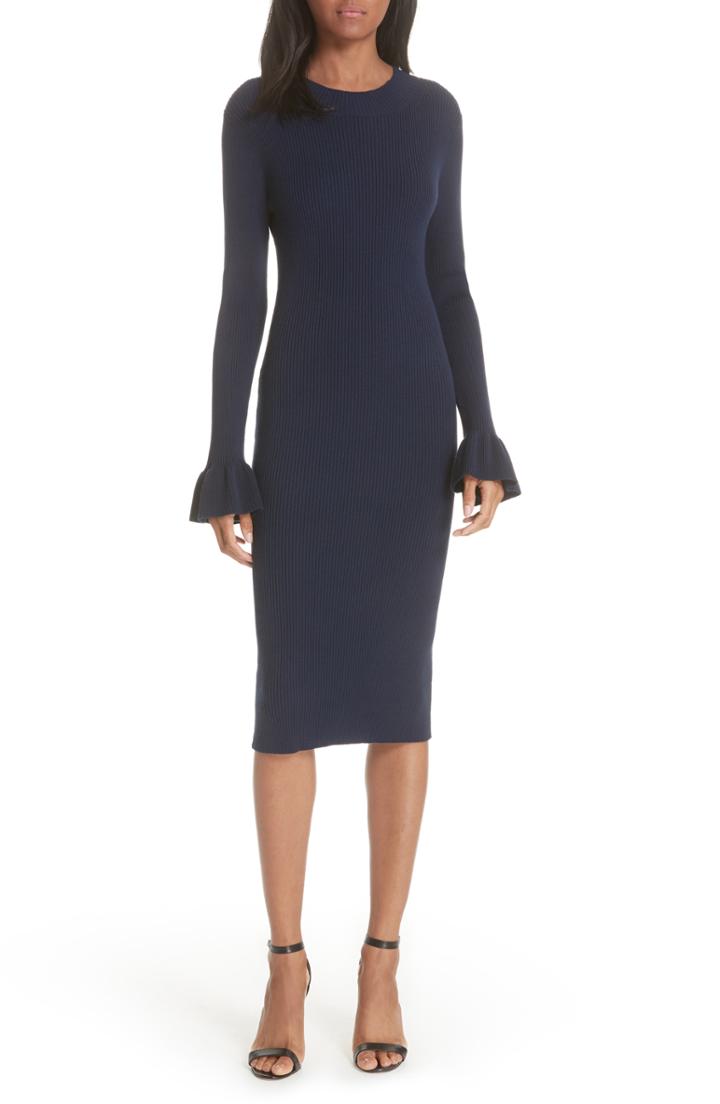 Women's Milly Rib Knit Flare Sleeve Body-con Dress - Blue