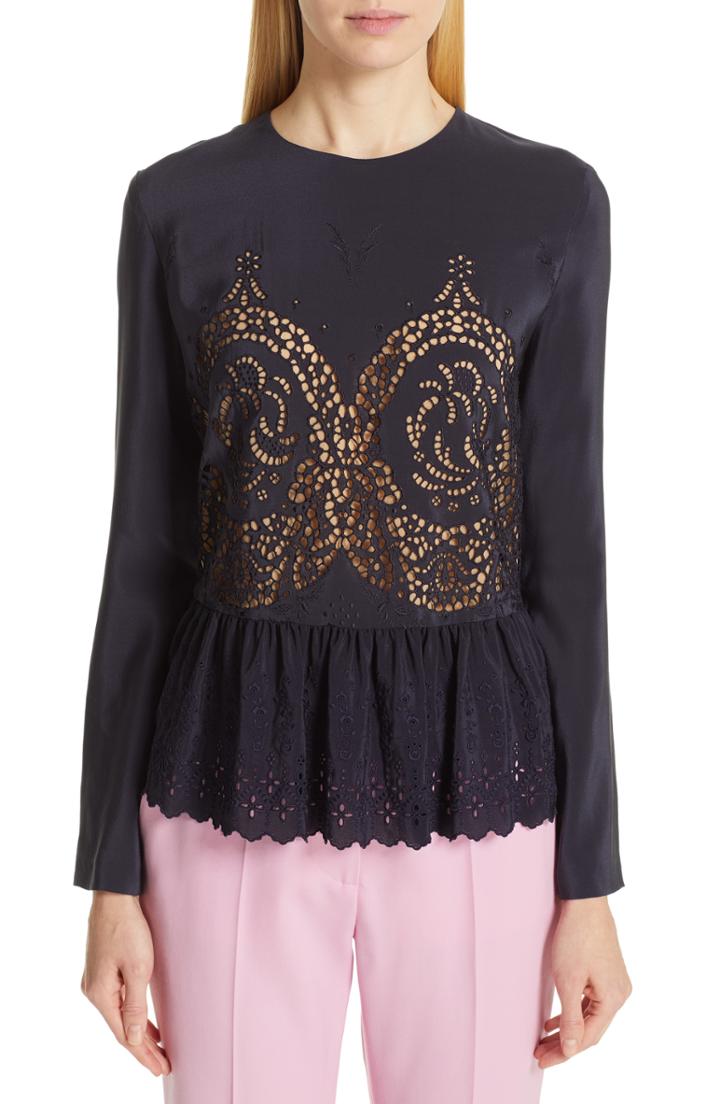 Women's Stella Mccartney Eyelet Peplum Blouse Us / 38 It - Blue