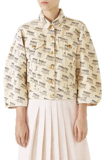 Women's Gucci Hypnotism Logo Print Crop Denim Jacket Us / 36 It - Black