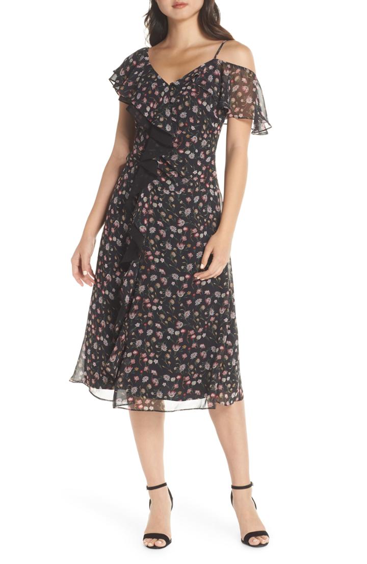 Women's Sam Edelman Ruffle Front Midi Dress - Black