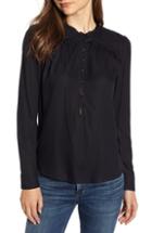 Women's Hinge Ruffle Detail Popover Blouse - Black