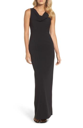 Women's Adrianna Papell Cowl Neck Embroidered Back Gown - Black