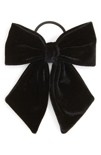 Berry Velvet Bow Ponytail Holder, Size - Black