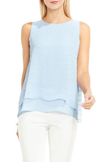 Petite Women's Vince Camuto Embroidered Stripe Double Layer Blouse, Size P - Blue