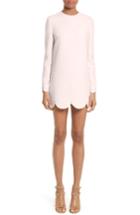 Women's Valentino Scallop Hem Wool & Silk Shift Dress - Pink