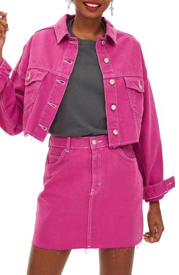 Women's Topshop Hacked Denim Jacket Us (fits Like 0) - Purple