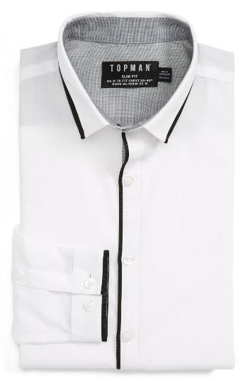Men's Topman Slim Fit Contrast Dress Shirt - White
