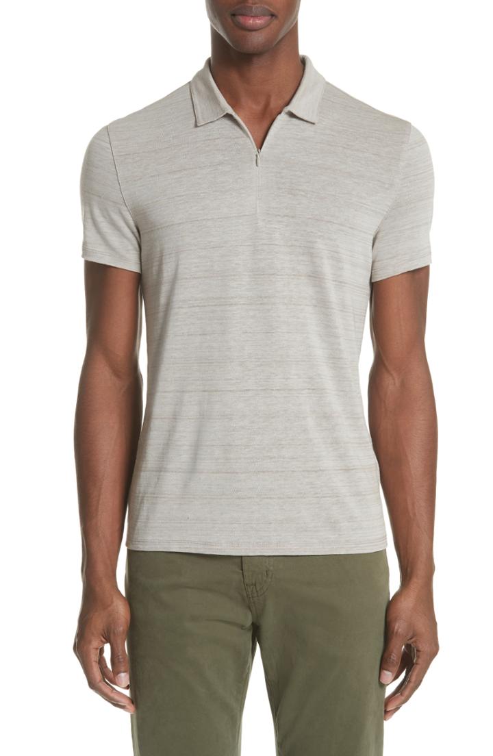 Men's John Varvatos Collection Stripe Zip Polo Shirt - Beige