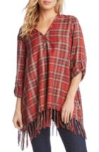 Women's Karen Kane Fringe Plaid Top - Red