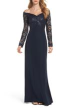 Women's Tadashi Shoji Sequin Off The Shoulder Gown - Blue