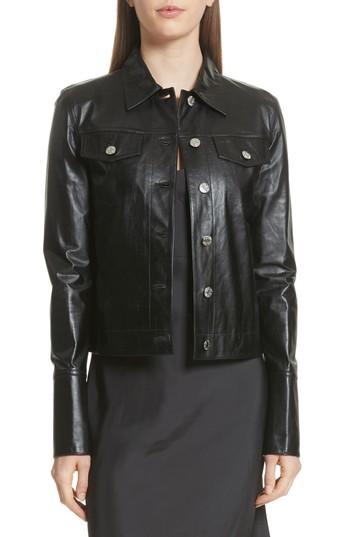 Women's Helmut Lang Calfskin Leather Trucker Jacket - Black