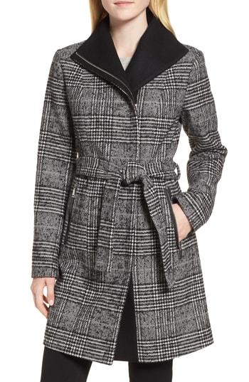 Women's Tahari Eva Plaid Wrap Coat - Black