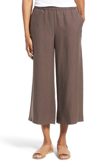 Women's Eileen Fisher Tencel & Linen Crop Wide Leg Pants - Brown