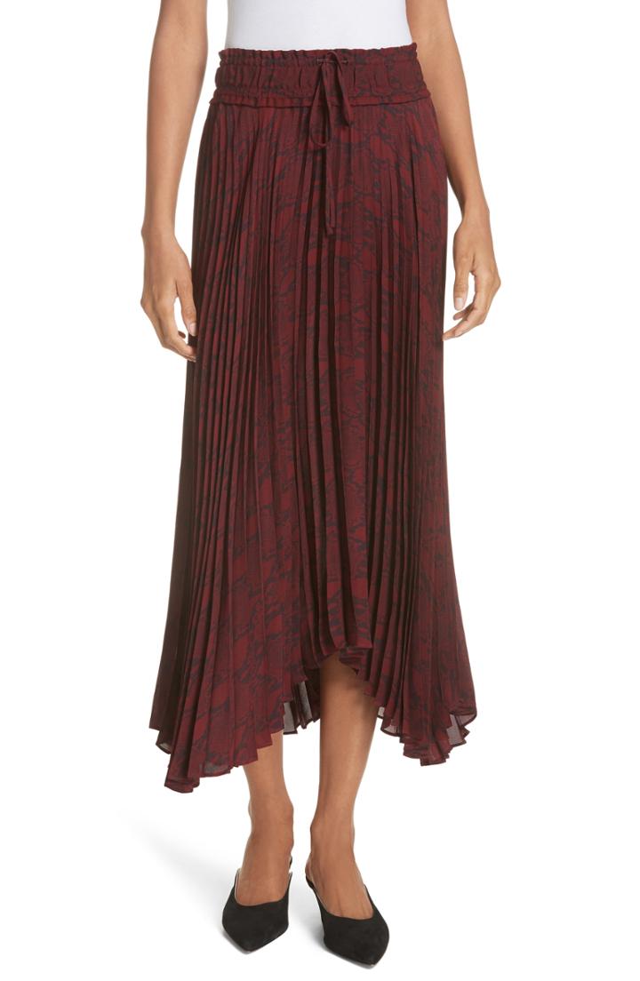 Women's A.l.c. Maya Pleated Snake Print Skirt - Burgundy