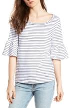 Women's Splendid Stripe Ruffle Sleeve Tee - White