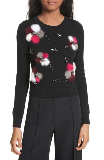 Women's Milly Beaded Wool Sweater With Genuine Rabbit Fur Trim