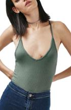 Women's Topshop Crisscross Strap Bodysuit Us (fits Like 10-12) - Green