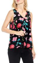 Women's Vince Camuto Sleeveless Floral Heirlooms Drape Front Top, Size - Black