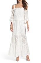Women's Foxiedox Lace Bell Sleeve Off The Shoulder Gown - White