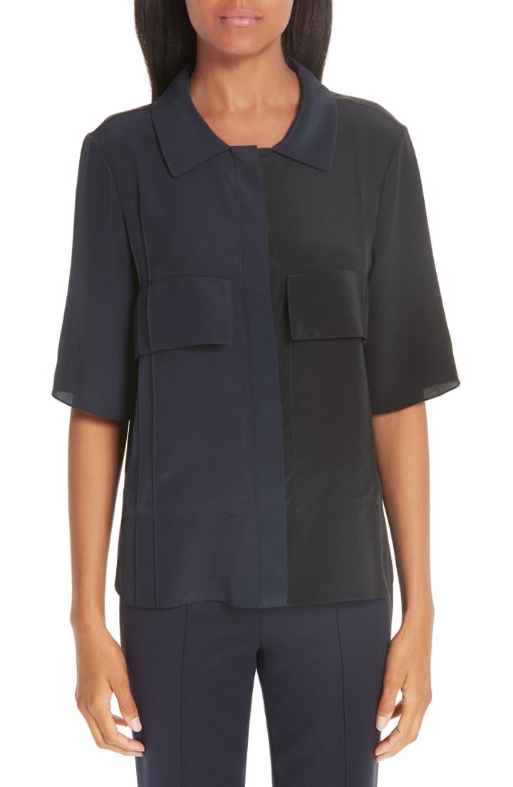 Women's Partow Pocket Two-tone Silk Blouse