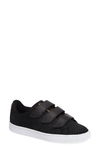 Women's Puma Basket Strap Exoticskin Sneaker M - Black
