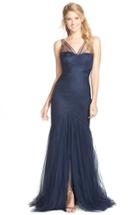 Women's Monique Lhuillier Bridesmaids Illusion Yoke Pleat Tulle Trumpet Gown