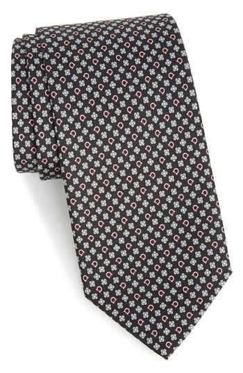 Men's Salvatore Ferragamo Salvia Floral Print Silk Tie, Size - Black